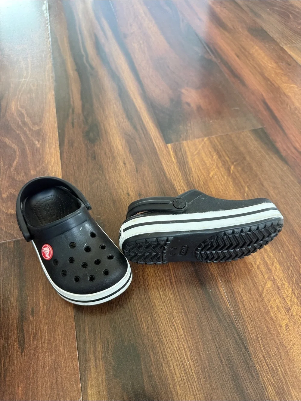CROCS Kids Black Clog with White Trim and Red Logo